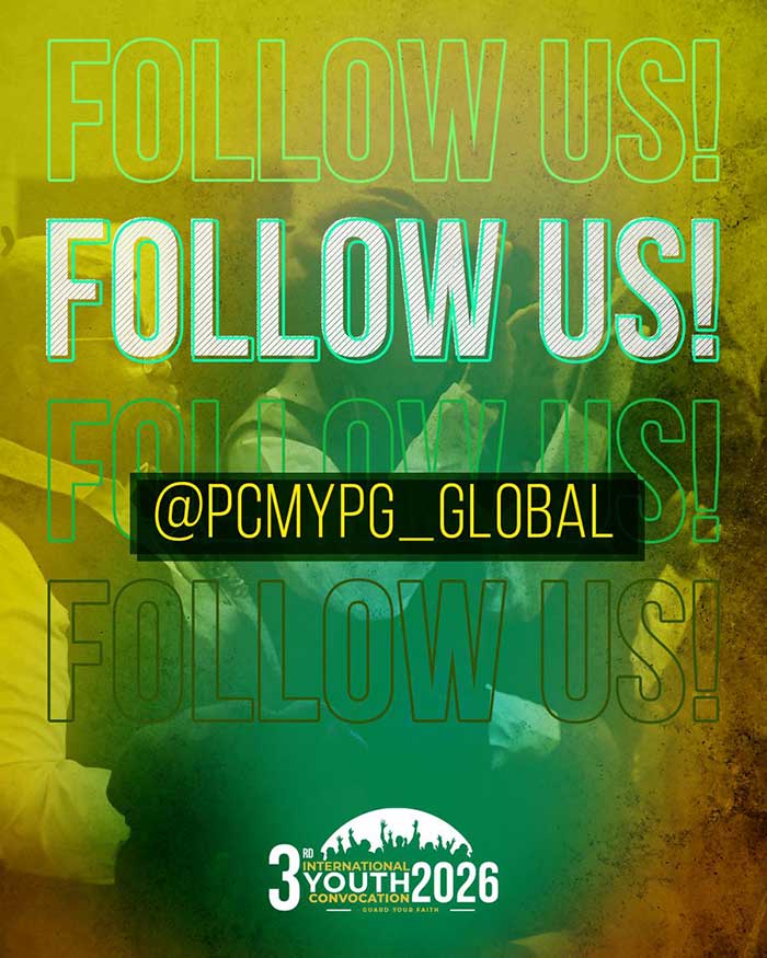 Follow us campaign graphic, handle at PCMYPG underscore Global